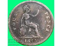 Marea Britanie 4 pence 1845 Groat Victoria argint
