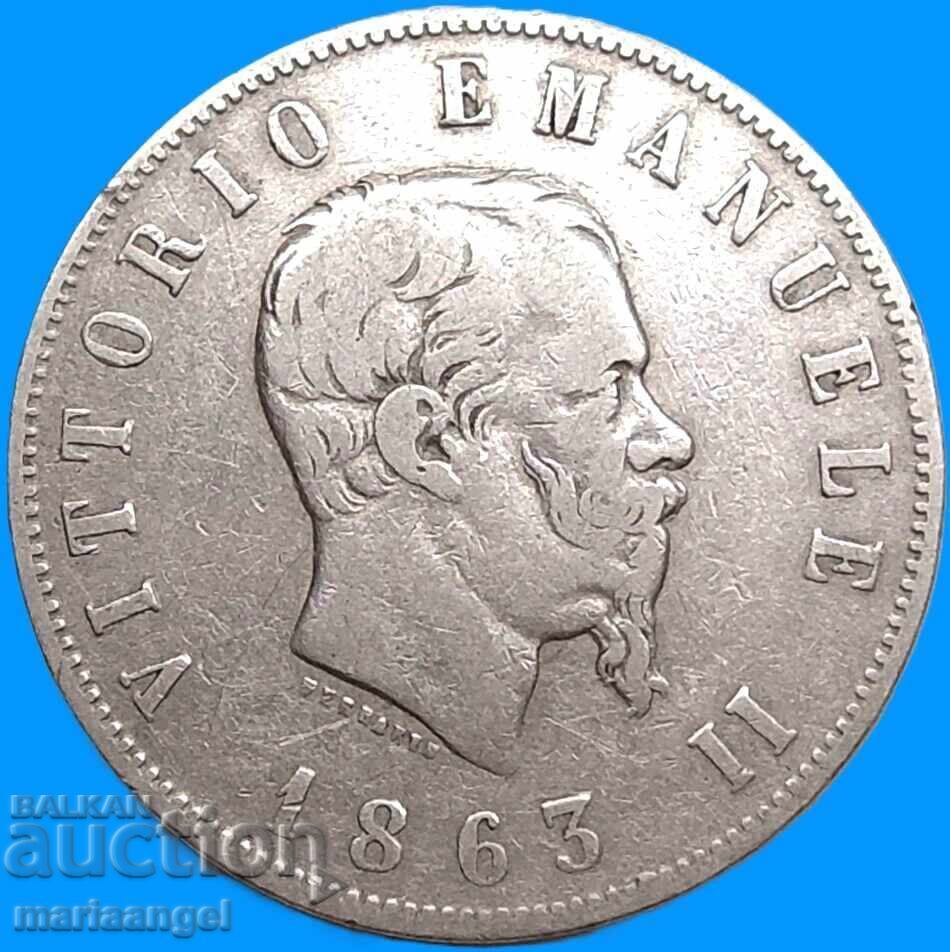 2 λίβρες 1863 T - Τορίνο Ιταλία "SHIELD" Shield BN - Birmingham Ag - 6