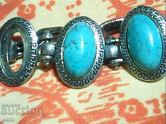 старо посръбрени колие и гривна със естествен камък - 5