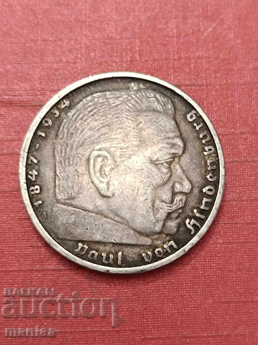 Livrarea 5 mărci 1938 Argint !