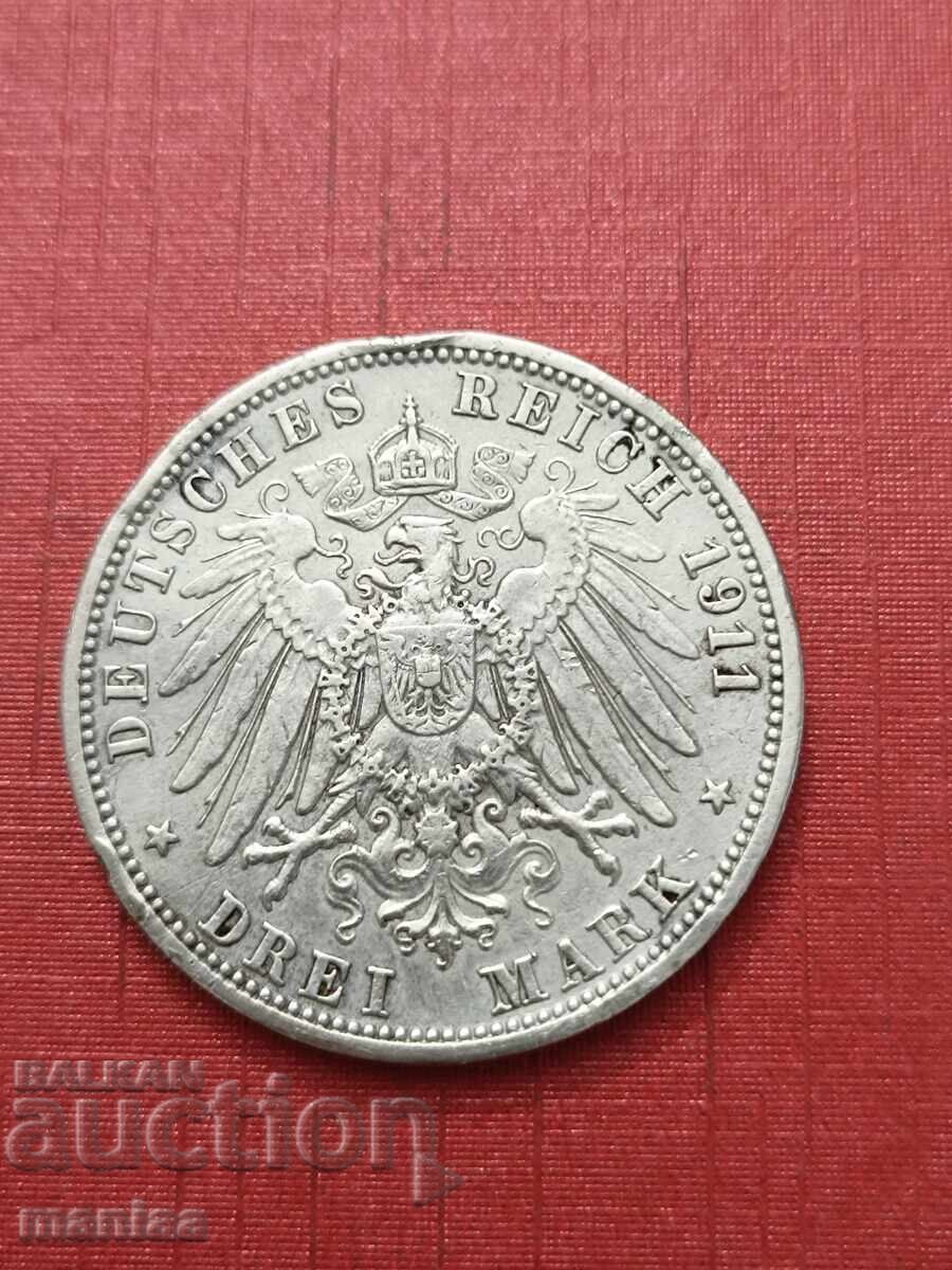 Γερμανία Μπάντεν 3 γραμματόσημα 1911 Ασήμι Μικρή κυκλοφορία!