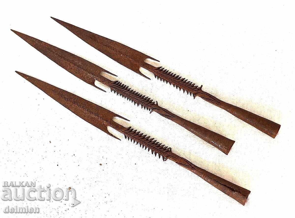 ANTIQUE 3 PIECES IRON BLADES AFRICA, HUNTING FISHING, SPEARS 1800 with price € 0.01 | 0.02 BGN
