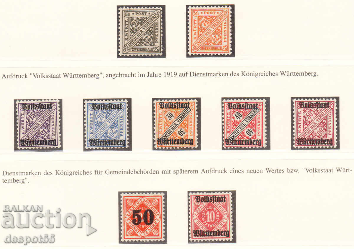 1919 Βυρτεμβέργη (Γερμ.). Επίσημα γραμματόσημα του Βασιλείου της Βυρτεμβέργης