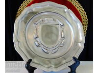 Pewter wall plate, panel with frame, engraving, picture, 640 g