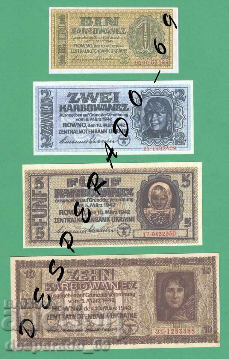 (¯`'•.¸(reproducere) UCRAINA set complet bancnote 1942 UNC cu preț € 13.50 | 26.40 BGN
