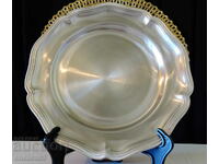 Pewter wall plate, engraving, picture, 650 g