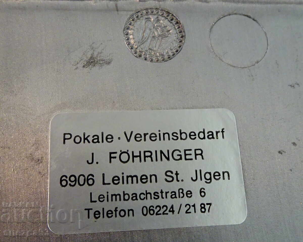 Licitație Farfurie din cositor, castel, coroană de lauri, ornamente, nuntă de cositor