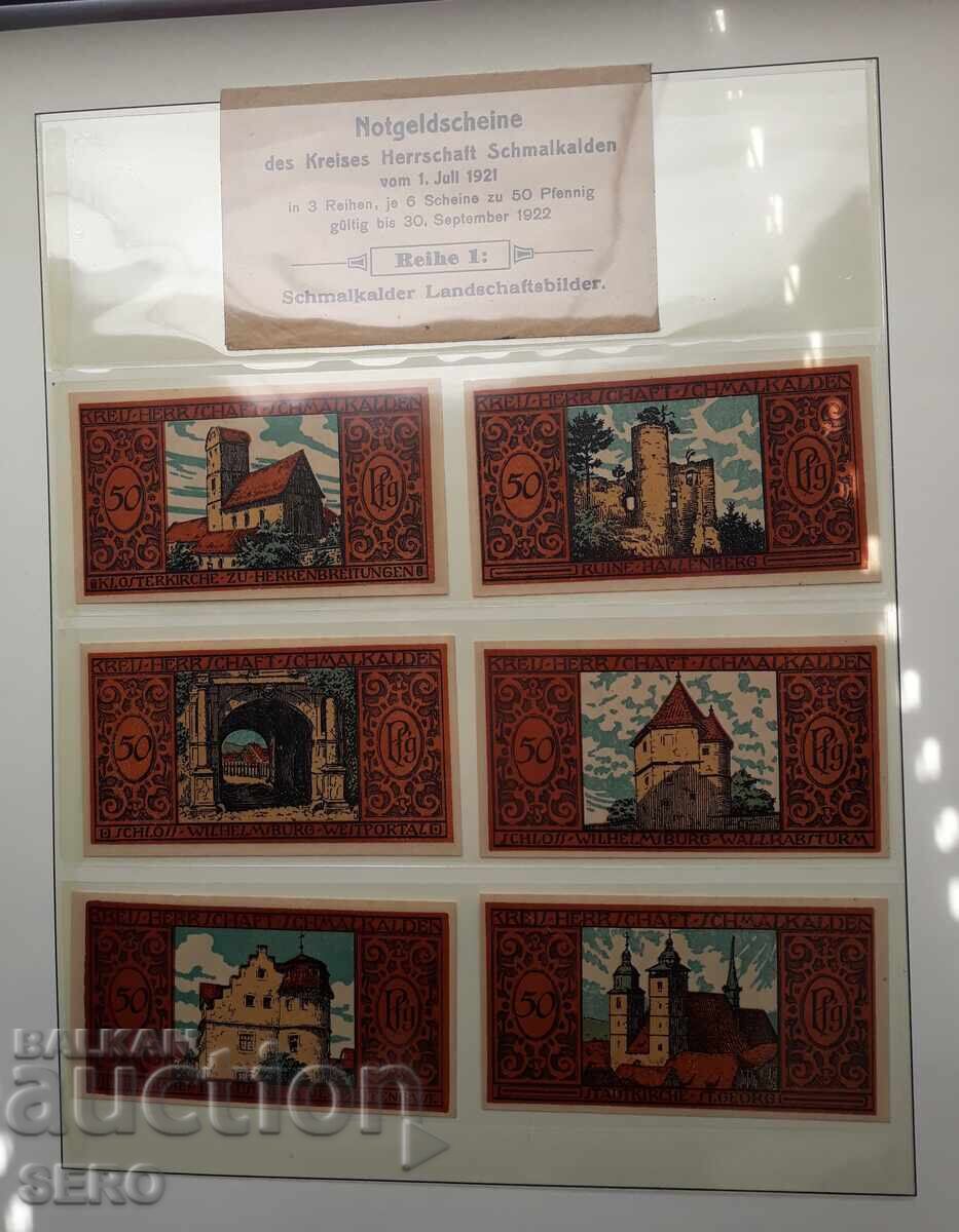 Banknote-Germany-Thuringia-Schmalkalden-lot 6x50 pf 1921