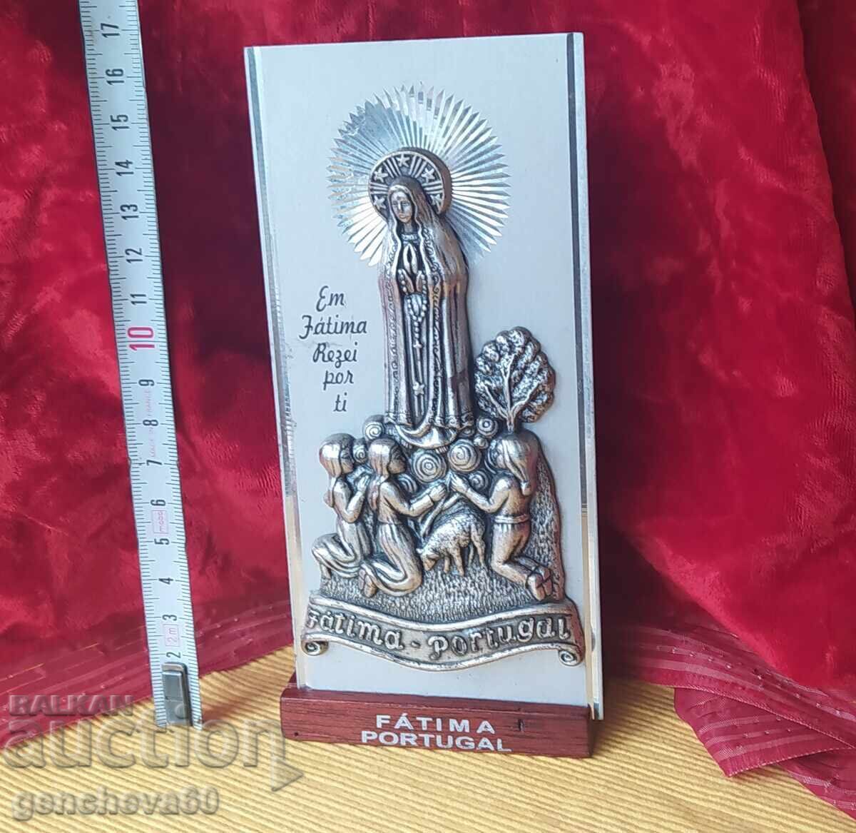 Placă argintată cu Fecioara Maria din Fátima Placă argintată cu Fecioara Maria din Fátima