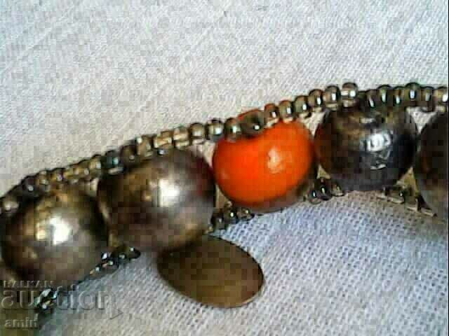 Bratara placata cu argint vechi si coral natural pentru costum - 5