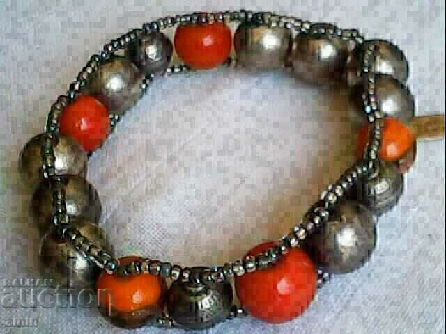 old silver plated bracelet and natural coral for costume old silver plated bracelet and natural coral for costume
