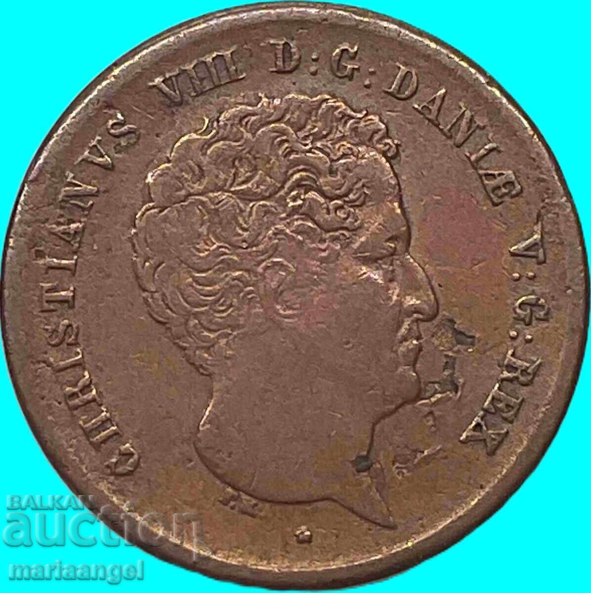 Denmark 1 Skilling 1842 Christian VIII - Rare Denomination - 6