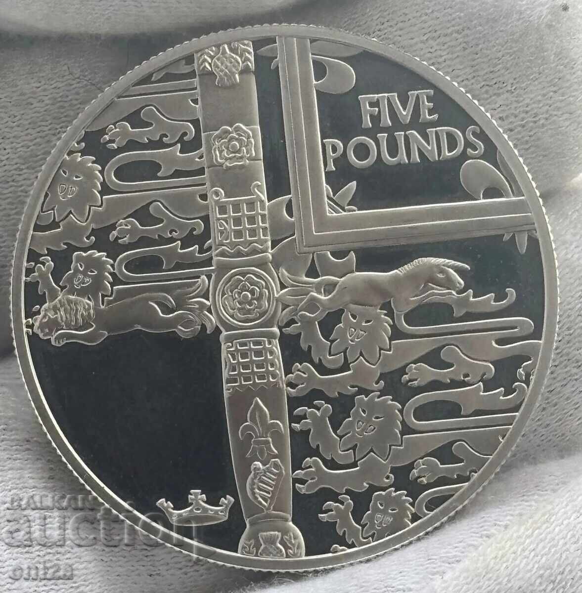 Δημοπρασία 5 λίρες Ελισάβετ Β΄ 2002 ασήμι