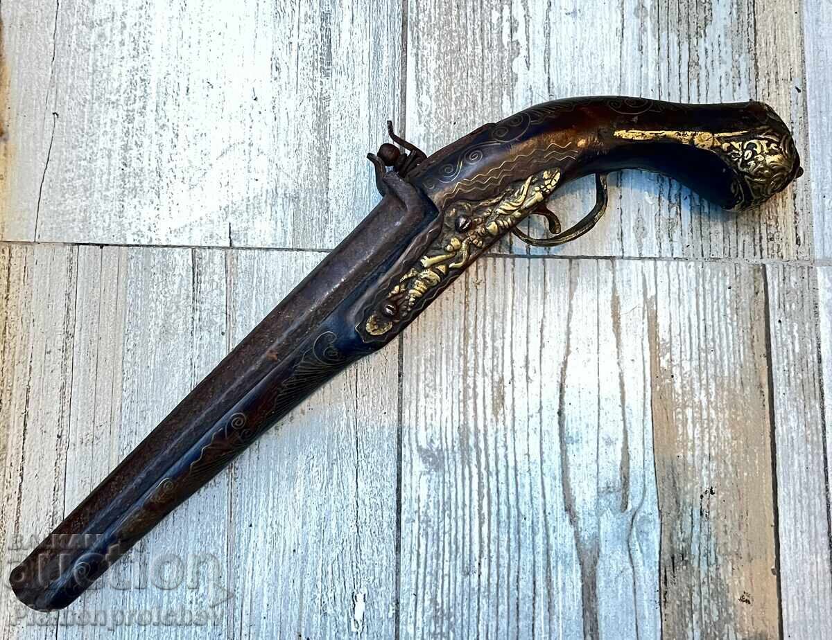 МУЗЕЕН ЕКСПОНАТ АВТЕНТИЧЕН КРЕМЪЧЕН ПИЩОВ ПИСТОЛЕТ ПУШКА РЕВ