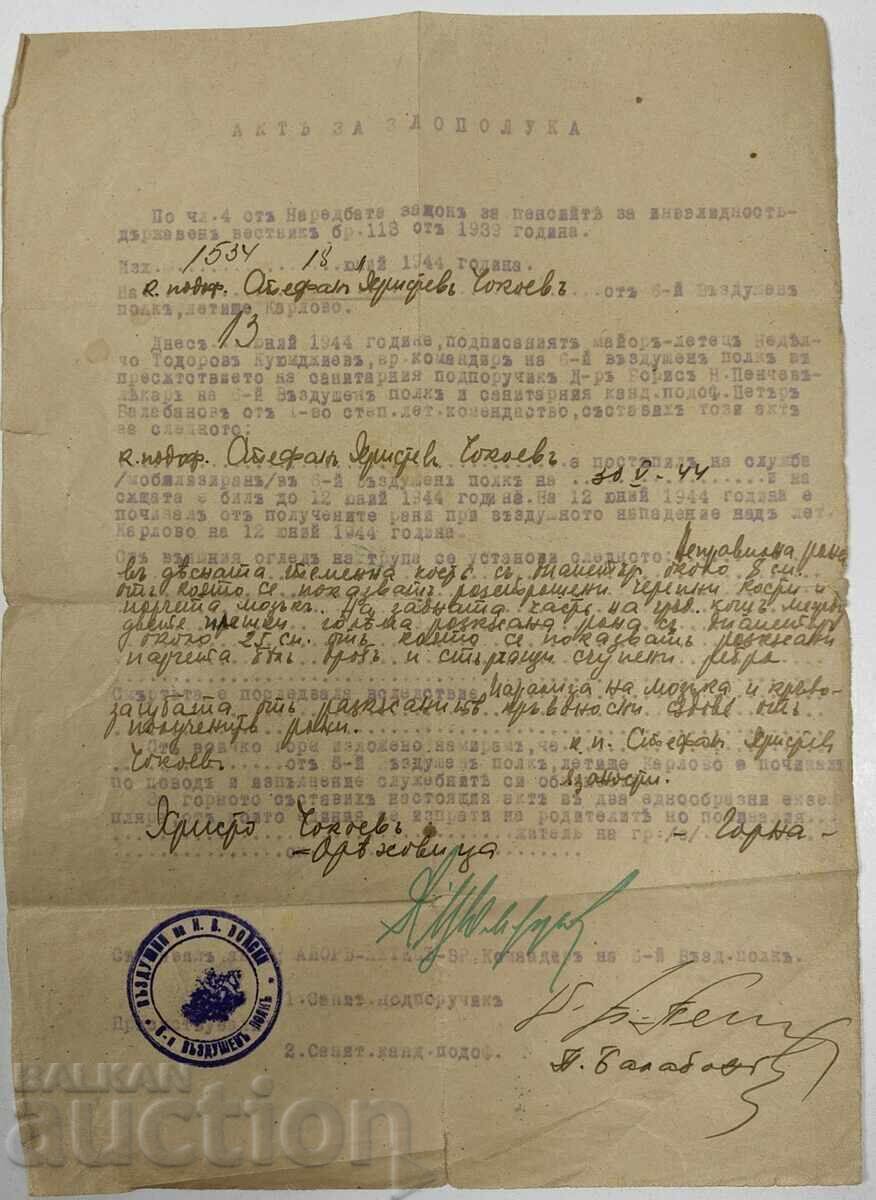 1944 KARLOVO AIRFIELD ATTACK 6TH AIR REGIMENT DEATH DOCUMENT