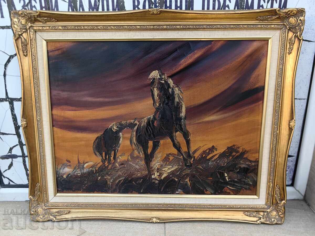 ΜΕΓΑΛΟΣ ΑΥΘΕΝΤΙΚΟΣ ΥΠΟΓΕΓΡΑΜΜΕΝΟΣ ΠΙΝΑΚΑΣ ΑΛΟΓΟ ΑΛΟΓΑ ΕΛΑΙΟΓΡΑΦΙΑ ΛΑΔΙ