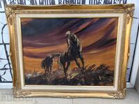 ГОЛЯМА АВТОРСКА ПОДПИСАНА КАРТИНА КОН КОНЕ МАСЛО МАСЛЕНА