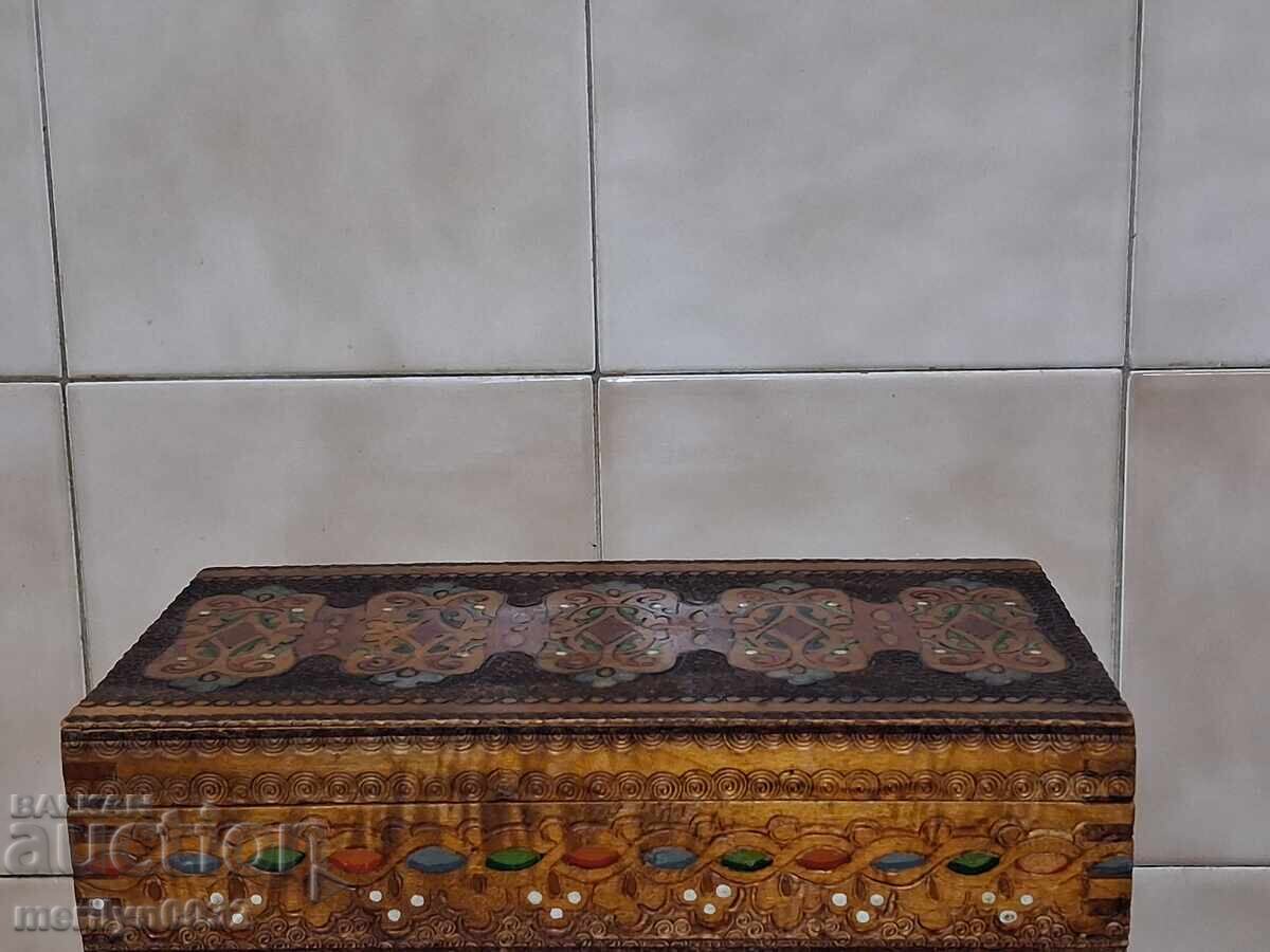 Delivery of Old pyrography wooden box, woodwork, 1940s