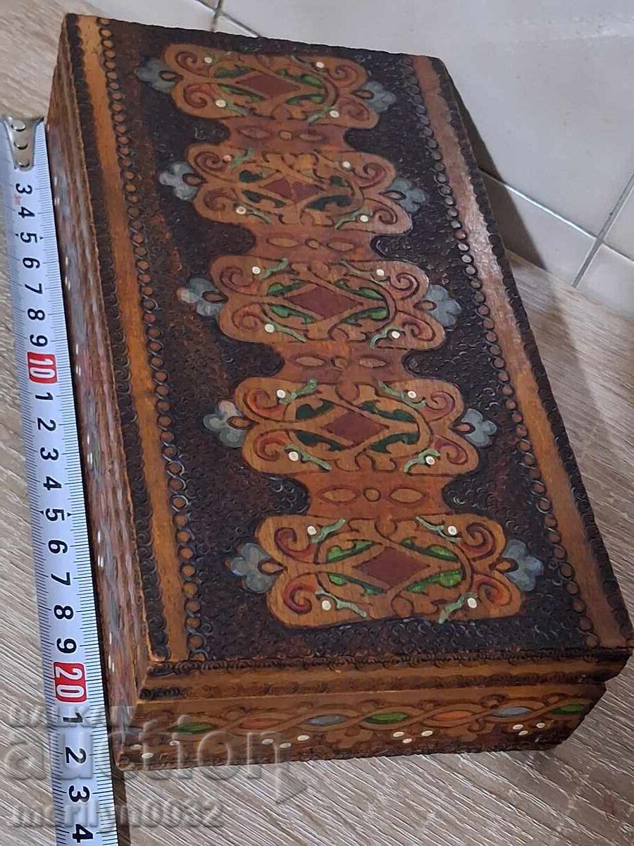 Old pyrography wooden box, woodwork, 1940s - 7