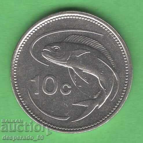 (¯`'•.¸ 10 cents 1986 MALTA aUNC ¸.•'´¯)