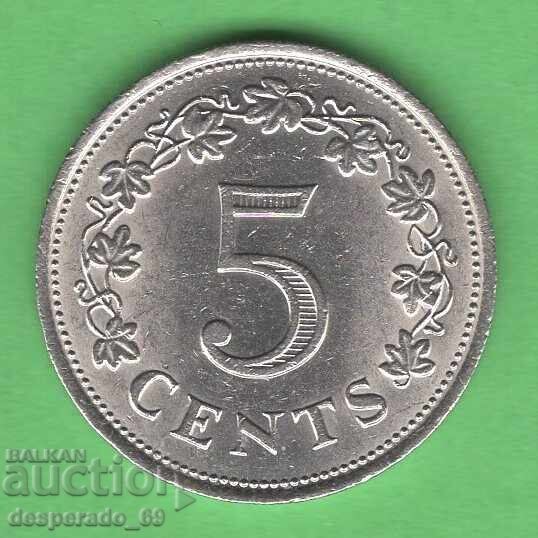 (¯`'•.¸   5 цента 1972 МАЛТА   ¸.•'´¯)