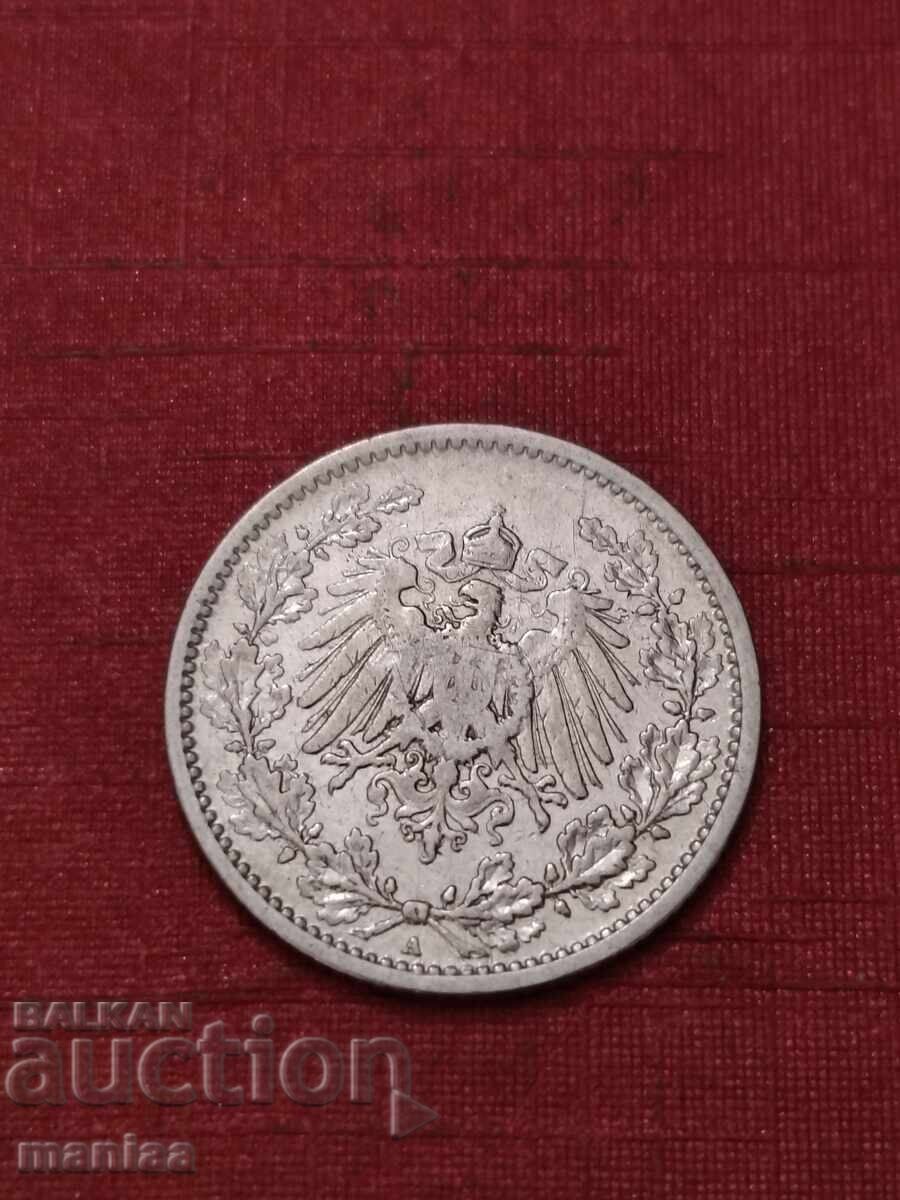 Licitație 1/2 marcă 1906 Argint!