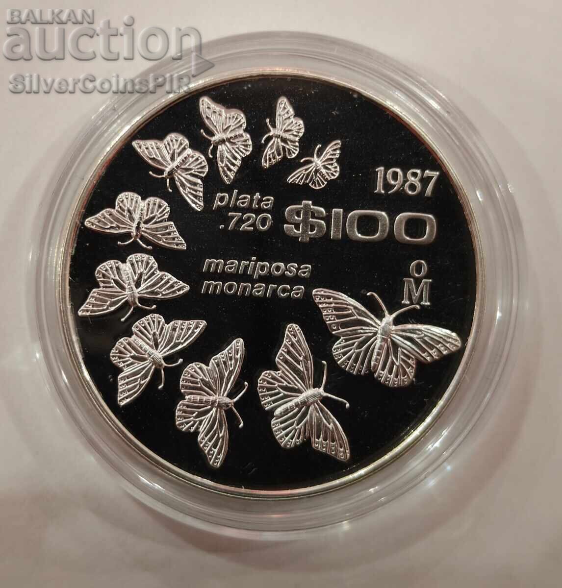 Silver 100 Pesos Butterflies 1987 Mexico Endangered Animals with price € 0.01 | 0.02 BGN