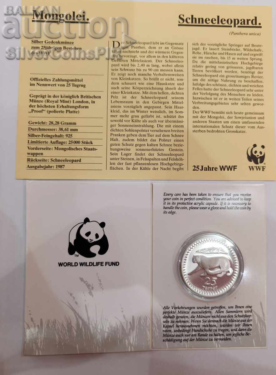 Auction  Silver 25 Tugrik Snow Leopard 1987 Mongolia Endangered Species