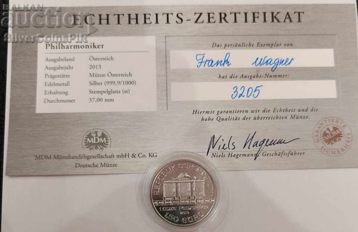 Silver 1 oz Vienna Philharmonic 2013 Austria 1.5 Euro - 5