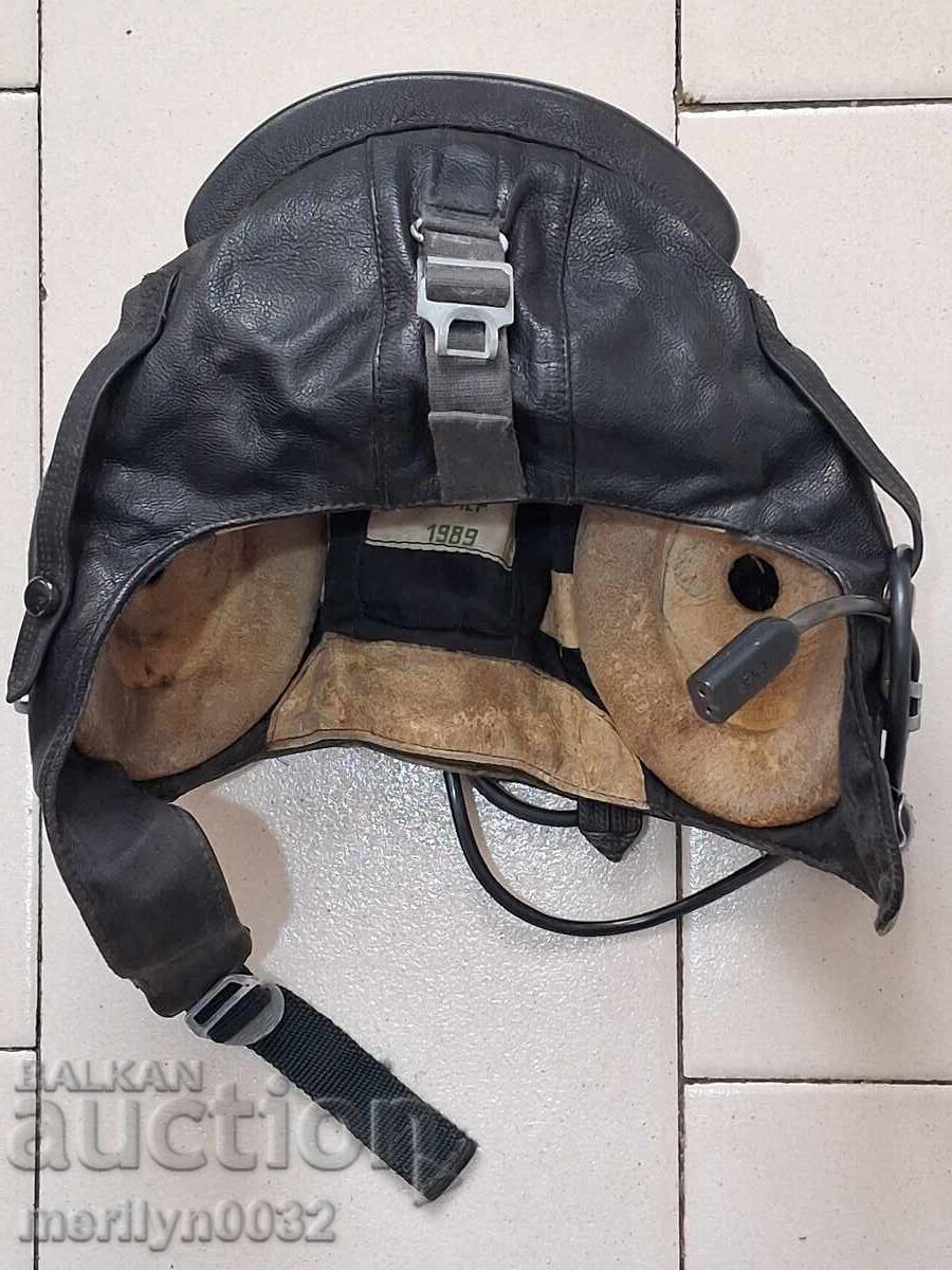 Аукцион Кожен шлемофон на пилот изтребител шлем СССР каска авиатор