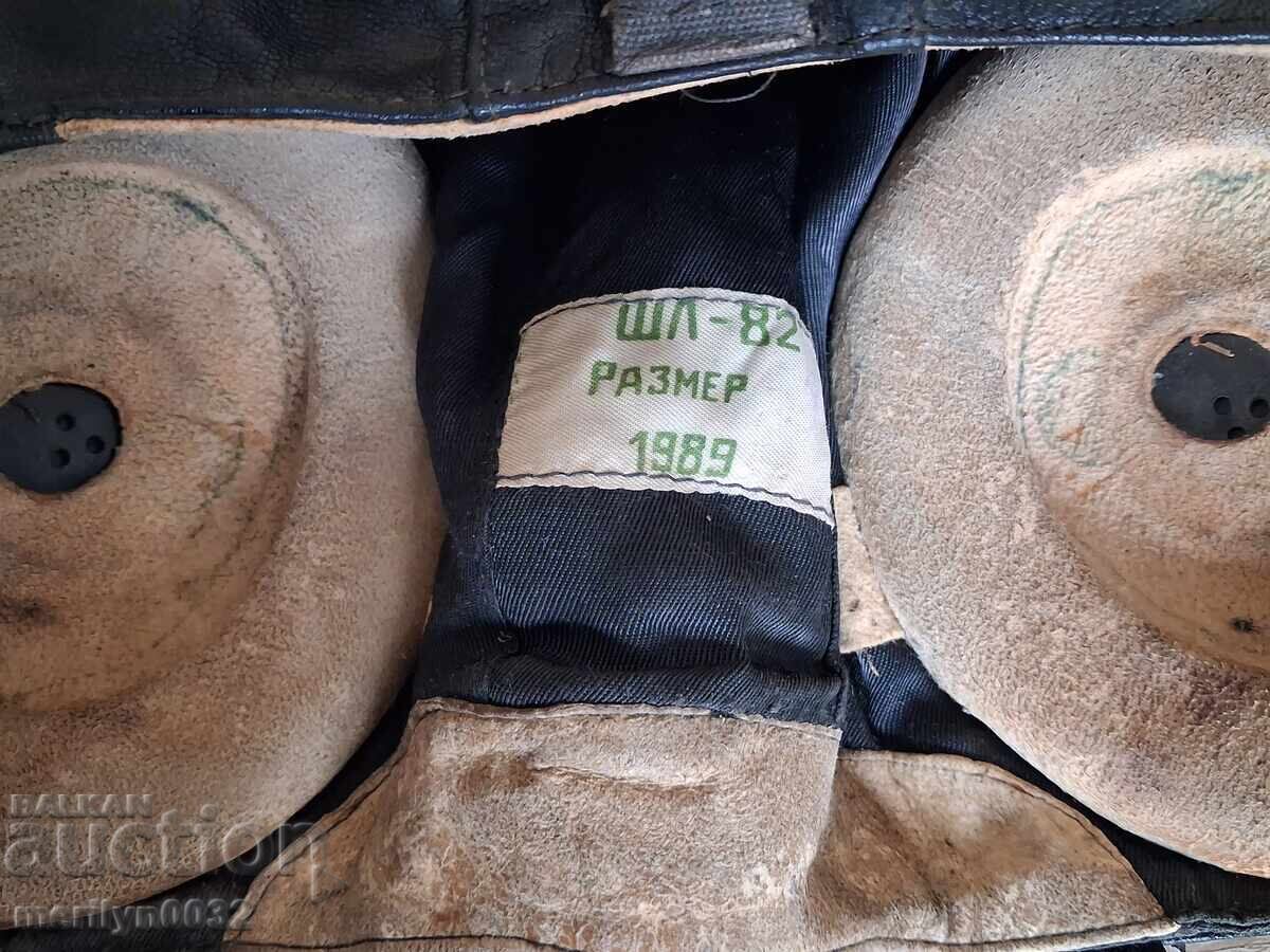 Кожен шлемофон на пилот изтребител шлем СССР каска авиатор - 5