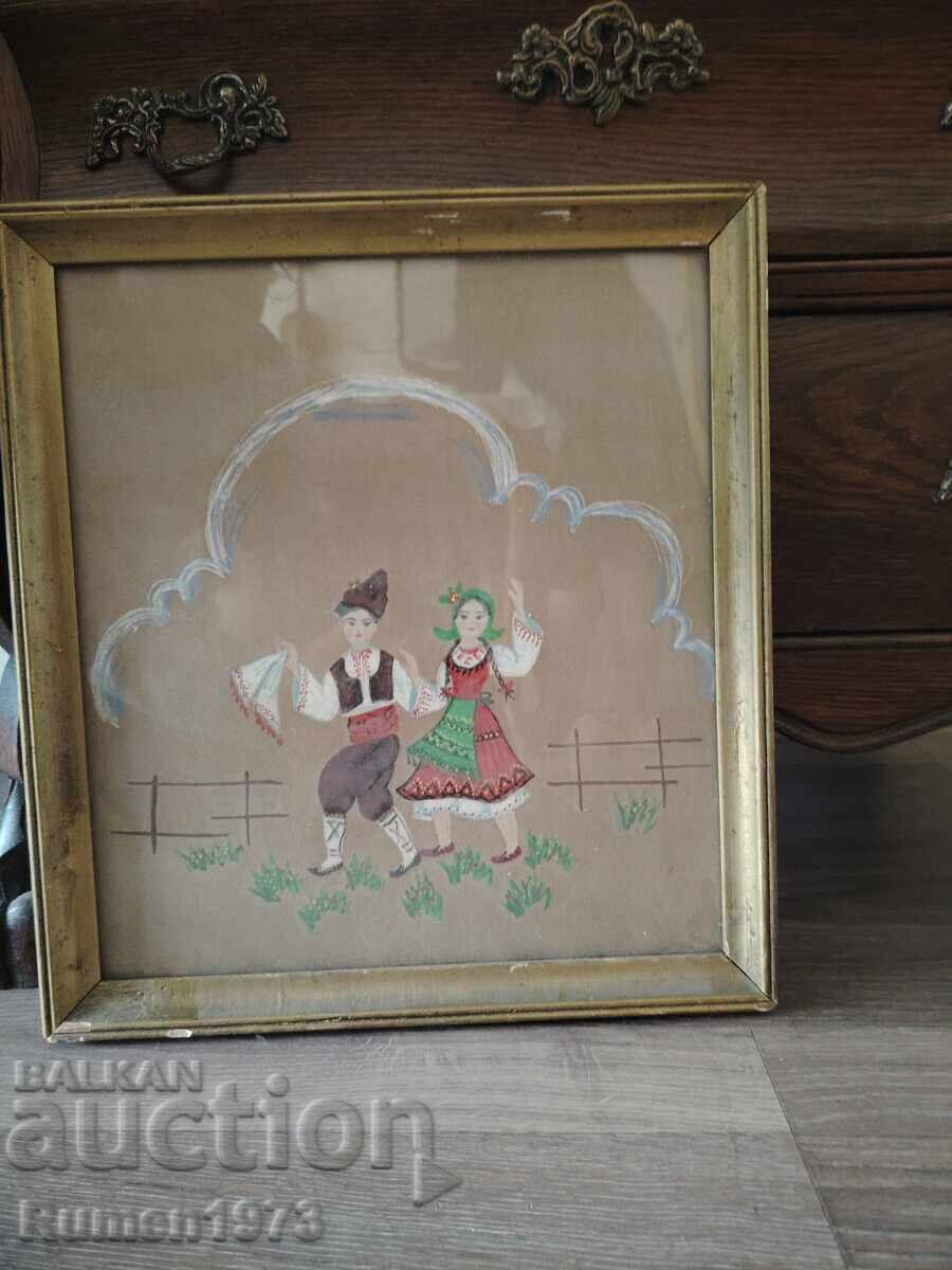 Tablou vechi acuarelă, motive populare cu preț € 70.00 | 136.91 BGN