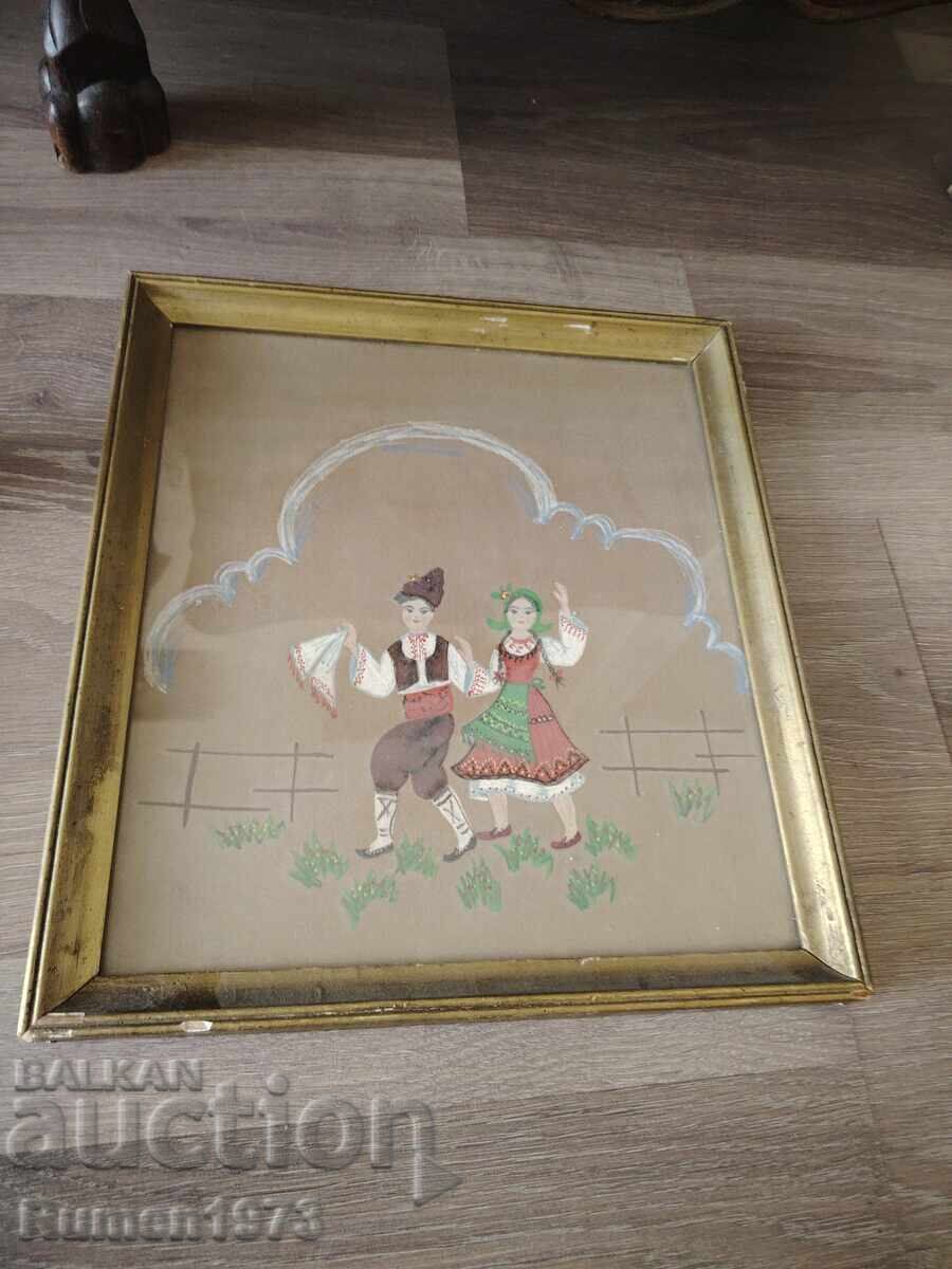 Livrarea Tablou vechi acuarelă, motive populare