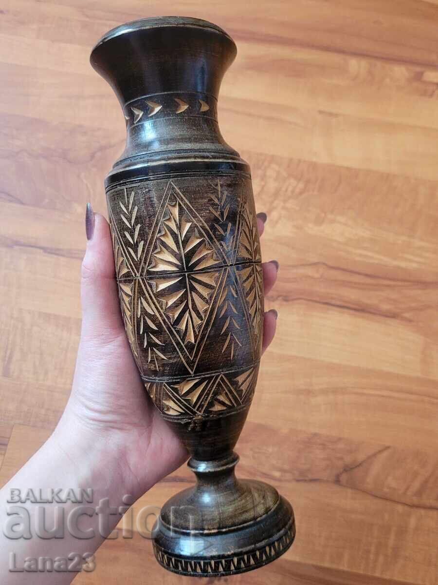 Hand-carved wooden vase