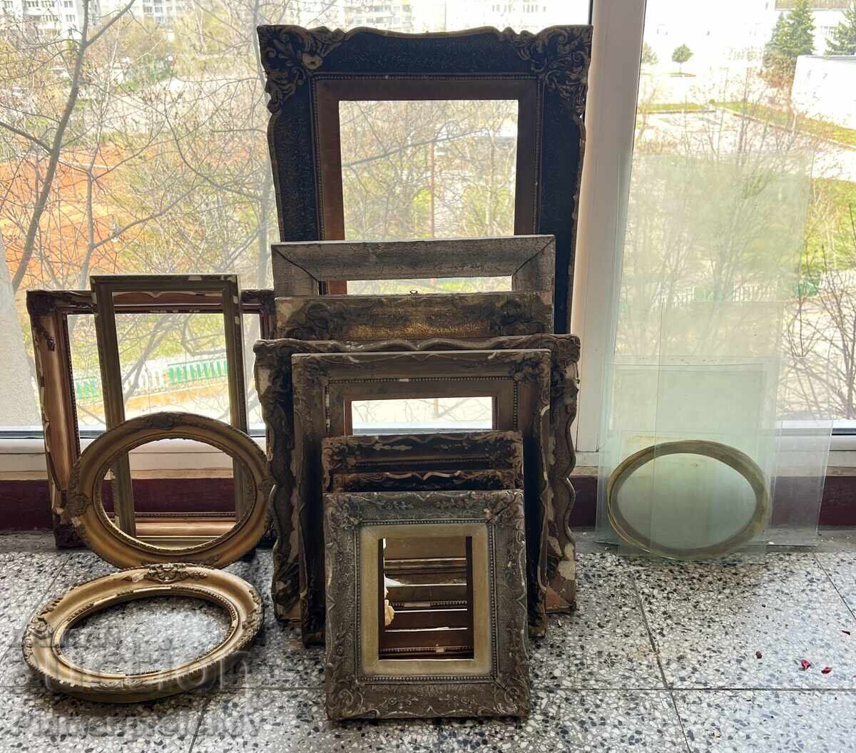 12 BUCĂȚI RAMĂ VECHE ȘI 11 BUCĂȚI STICLĂ