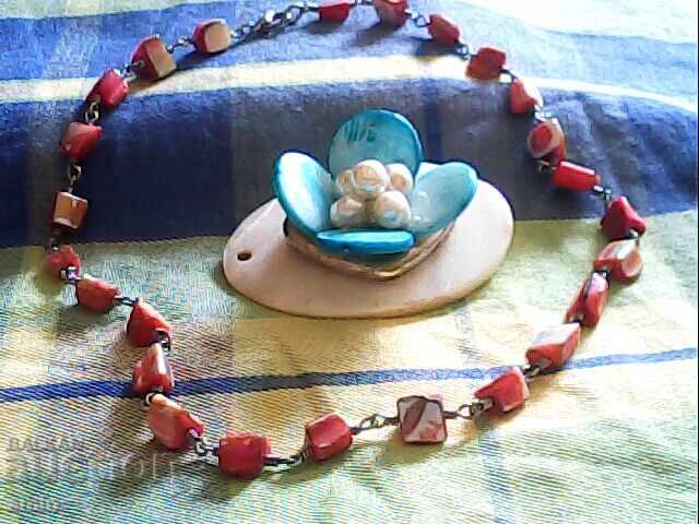 Frumos set sidef colier brățară pandantiv mare sidef