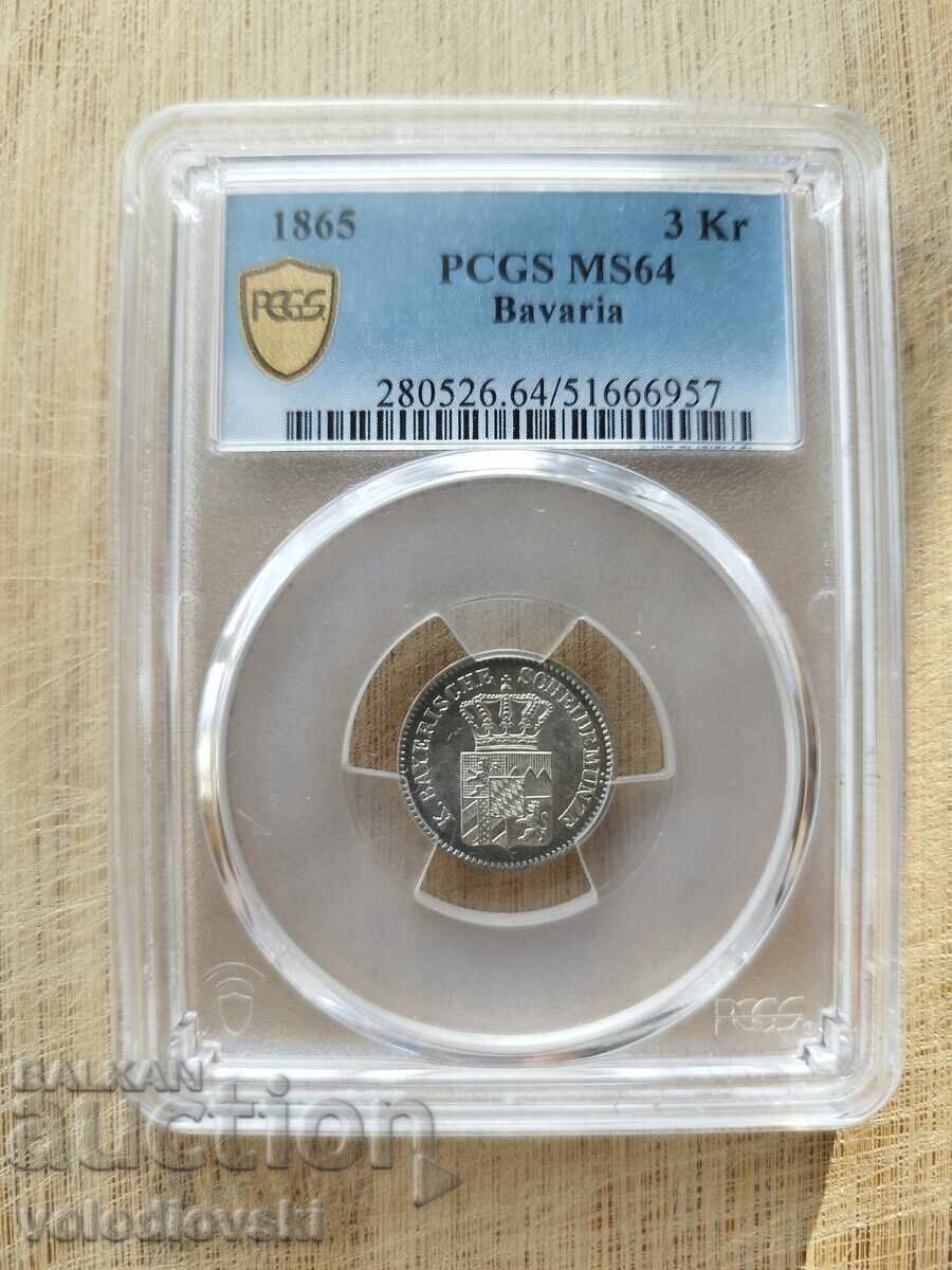 Аукцион 3 Кройцера 1865 Bavaria Top 10 MS64