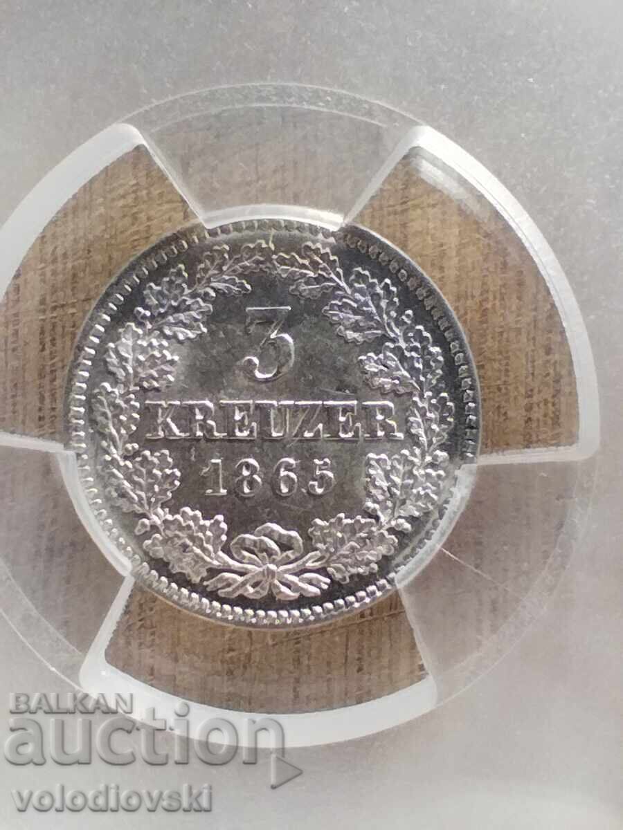 3 Kreuzer 1865 Bavaria PCGS MS 64 Top Pop Rare - 5