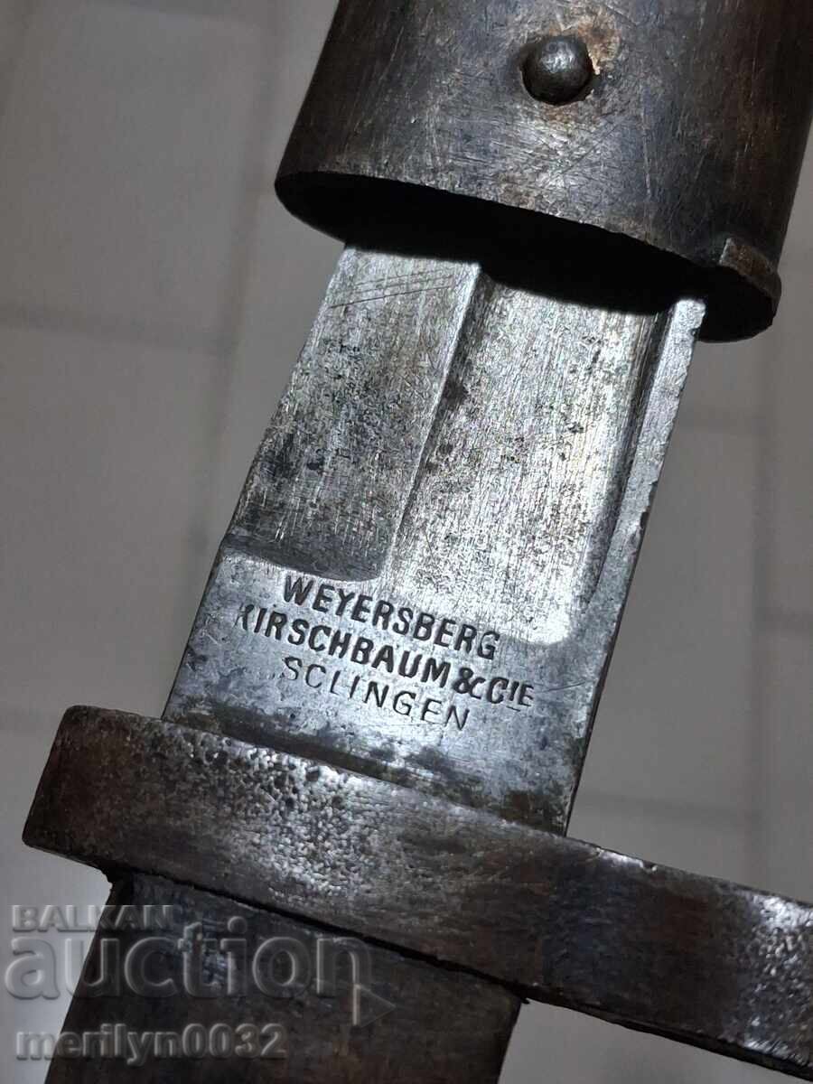 Baionetă germană cu teacă pentru pușcă M-88, rară, marcată 1916