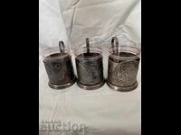 Suporturi pentru pahare-URSS, 3 bucăți, cu pahare