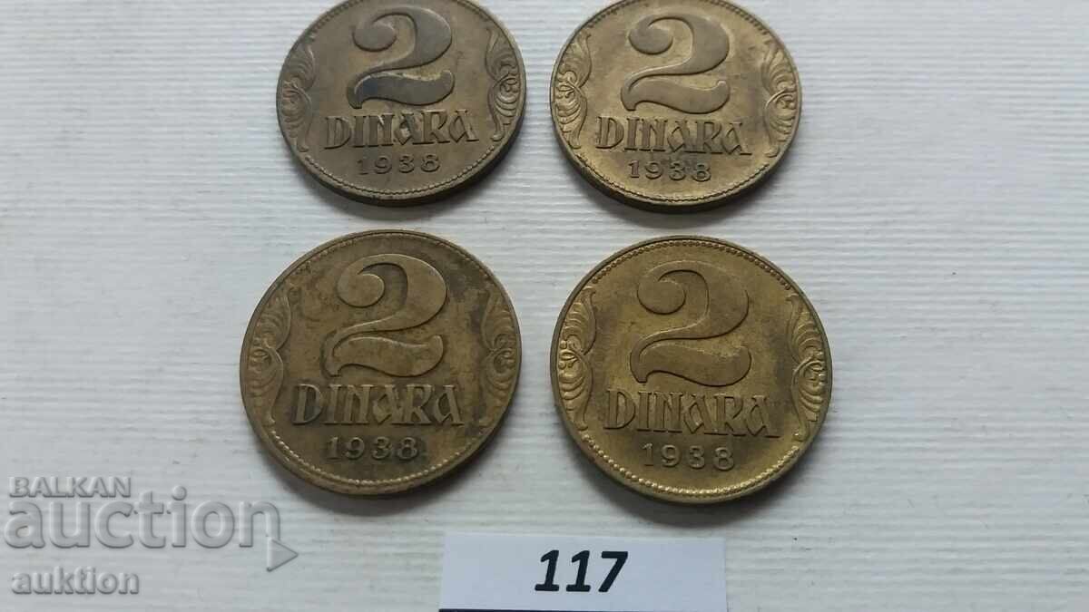 Licitație 2 DINARI 1938 - 4 BUCĂȚI