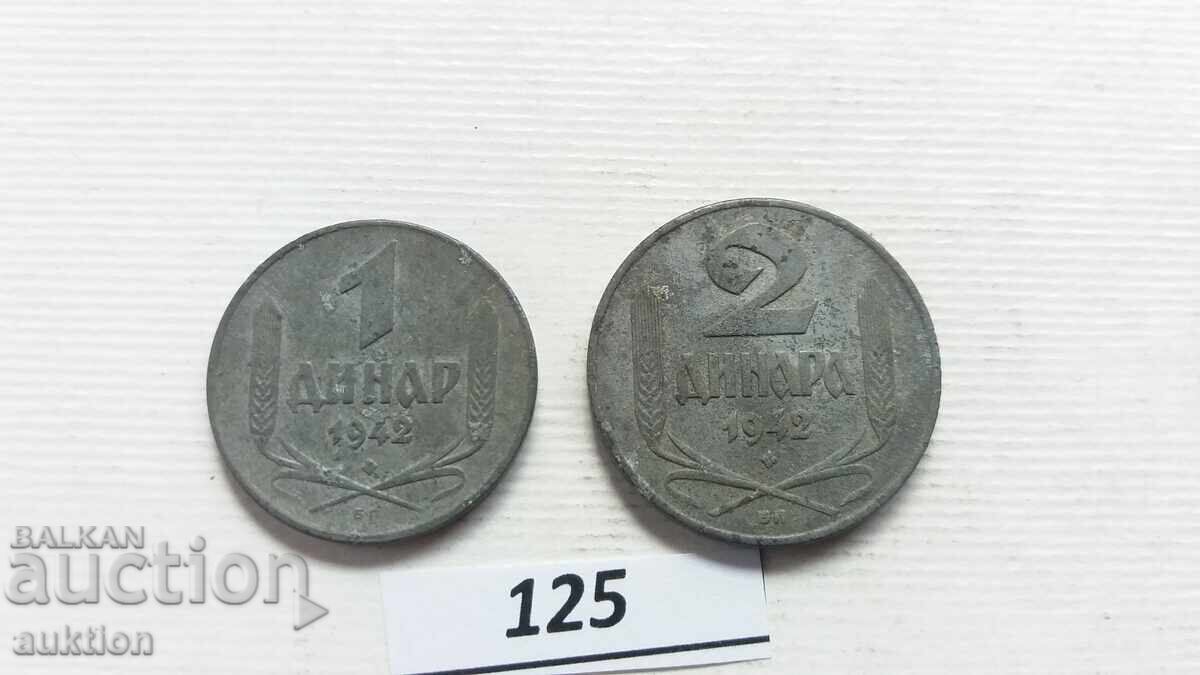 LOT OF 1 AND 2 DINARS 1942 - ZINC