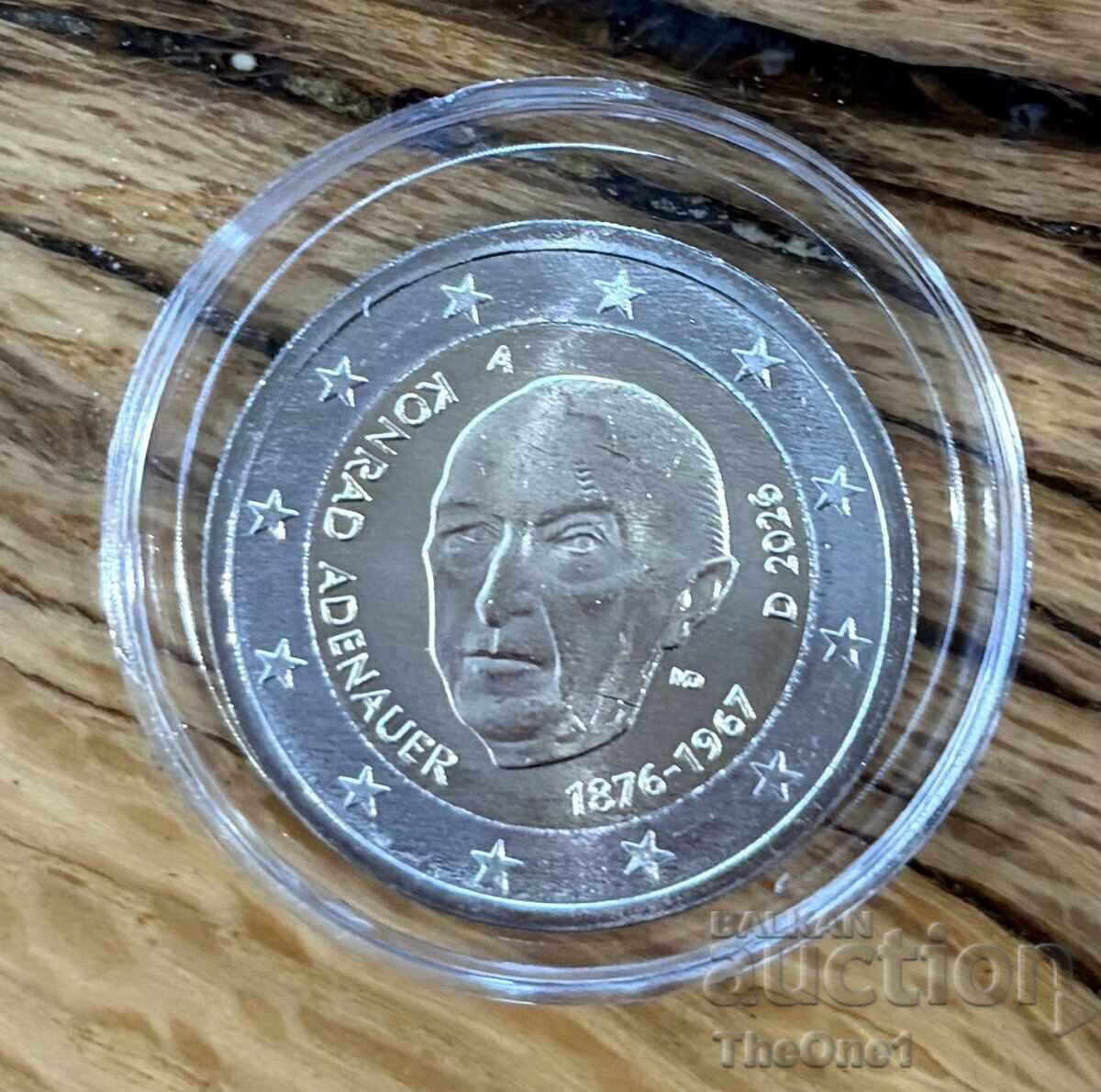 2 евро 2026 Конрад Аденауер (1876-1967) канцлер