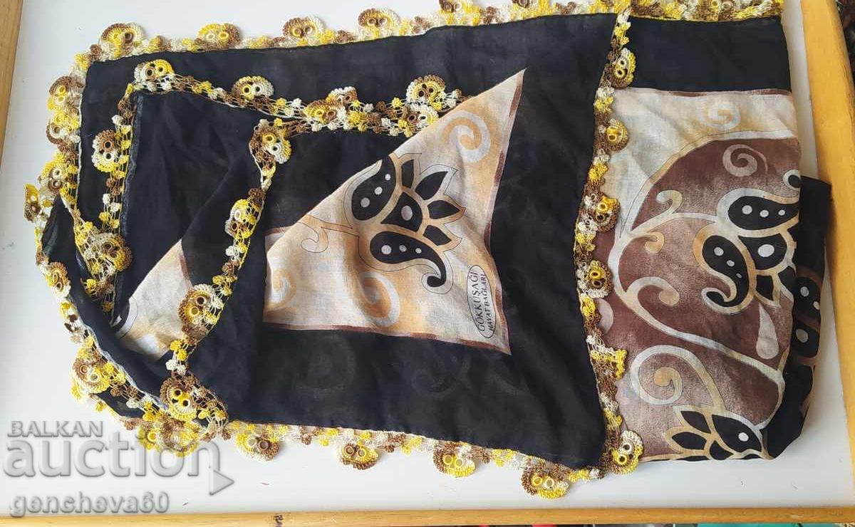 Auction  Square Turkish headscarf with needle lace