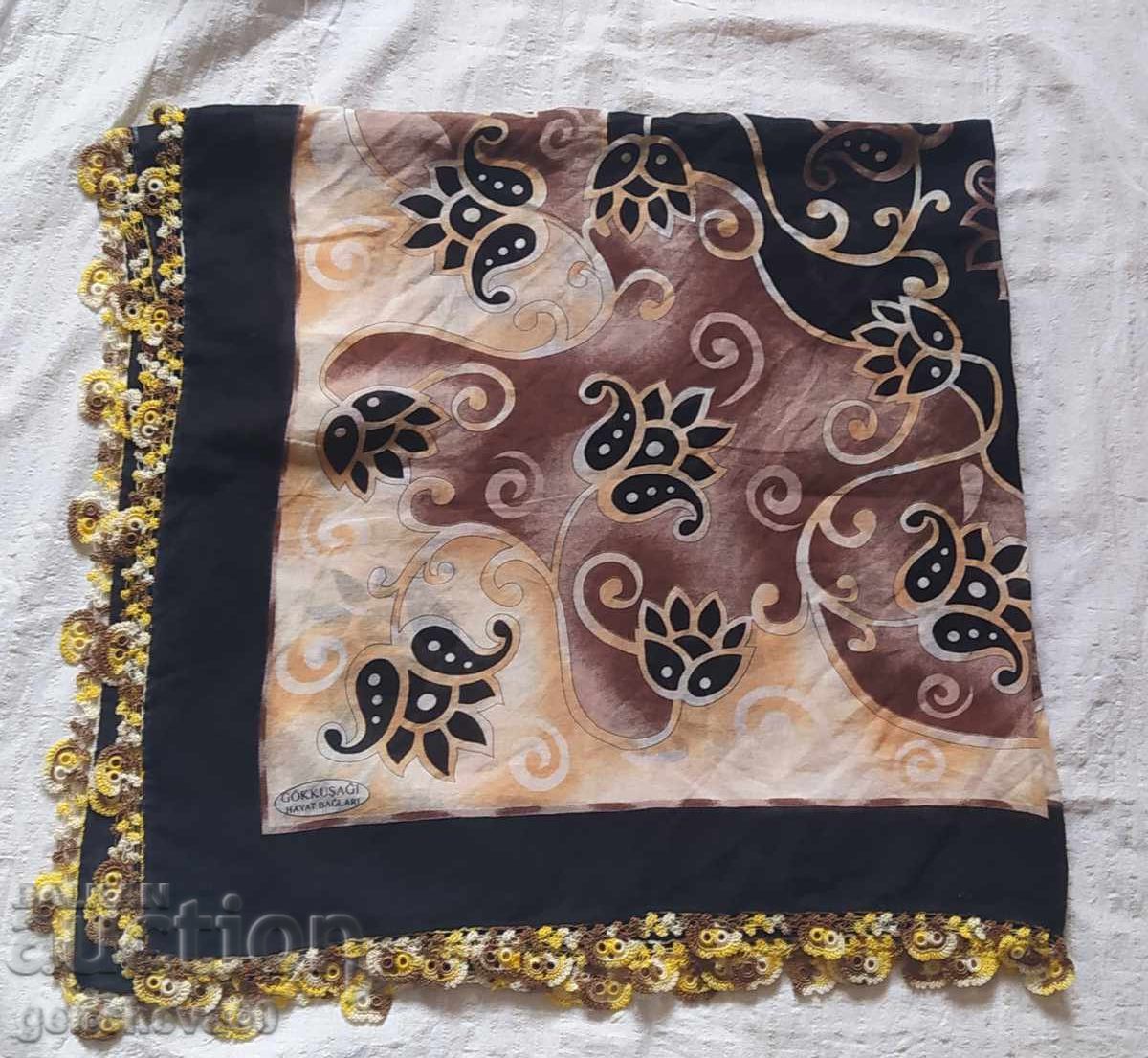 Square Turkish headscarf with needle lace - 7