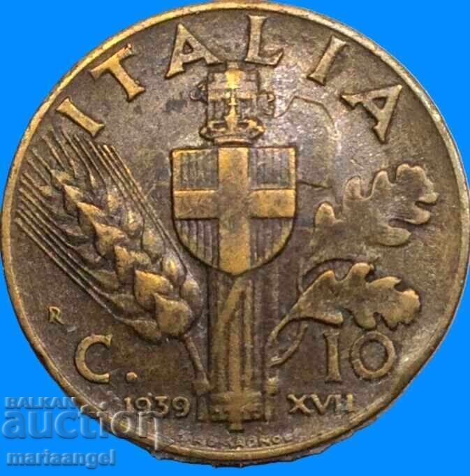 10 Centesimi 1939 Italia Fascismul Victor Emmanuel III Bronz - 7