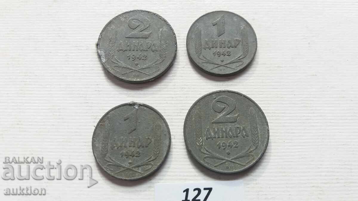 Licitație LOT DE 1 ȘI 2 DINARI 1942 - ZINC 4 BUCĂȚI