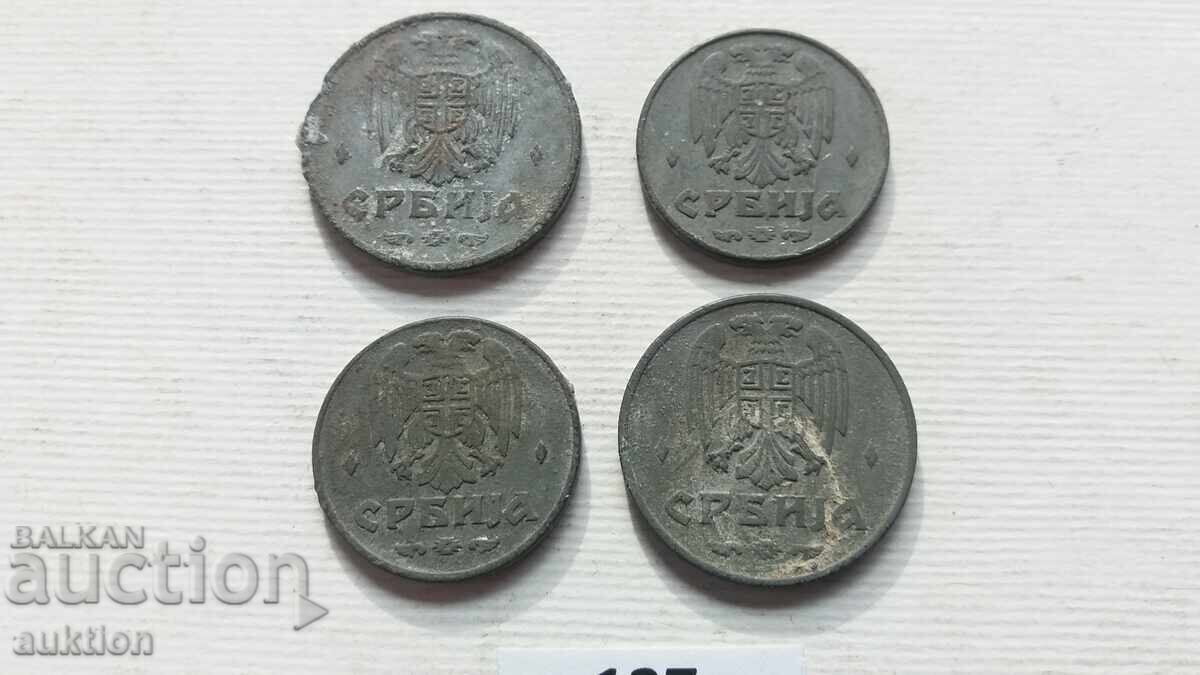 LOT DE 1 ȘI 2 DINARI 1942 - ZINC 4 BUCĂȚI - 5
