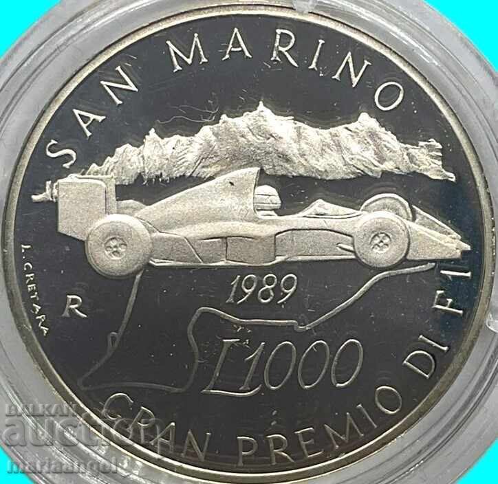 Сан Марино 1989 1000 лири 835 проба сребро PROOF