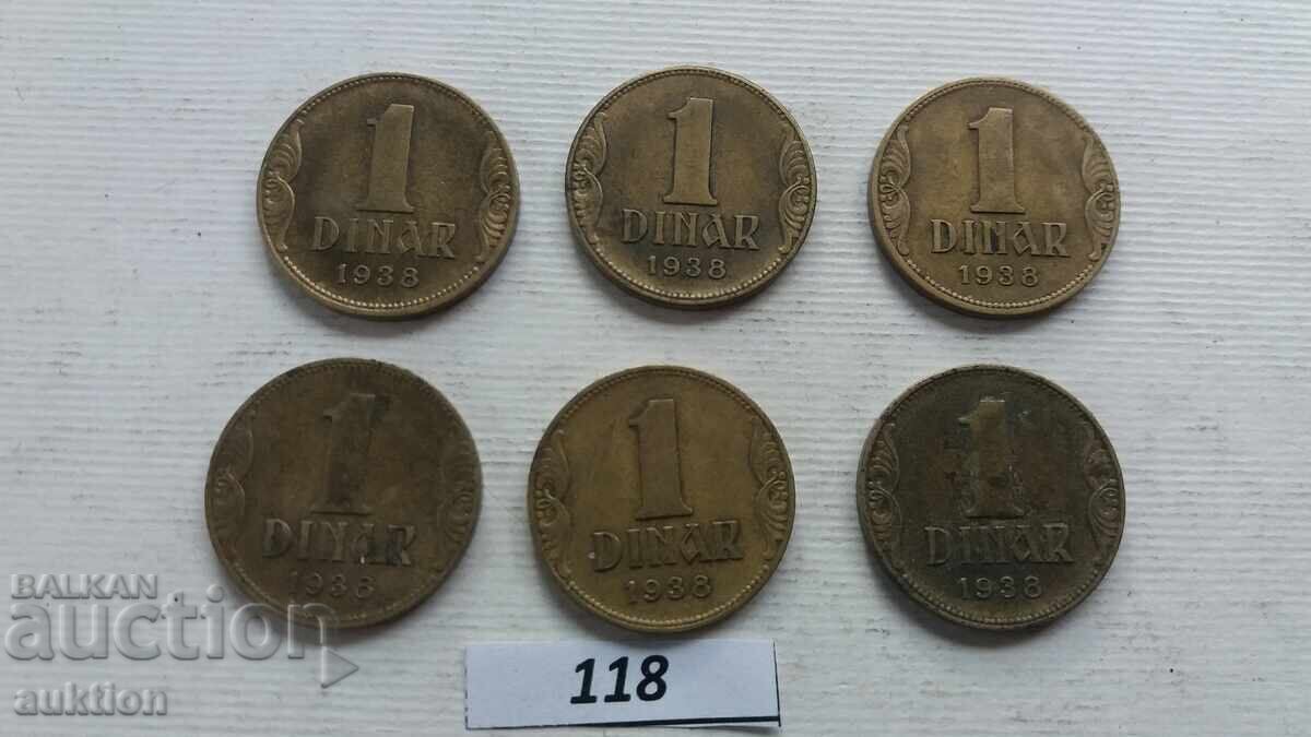 1 dinar 1938, 6 bucăți cu preț € 5.49 | 10.74 BGN